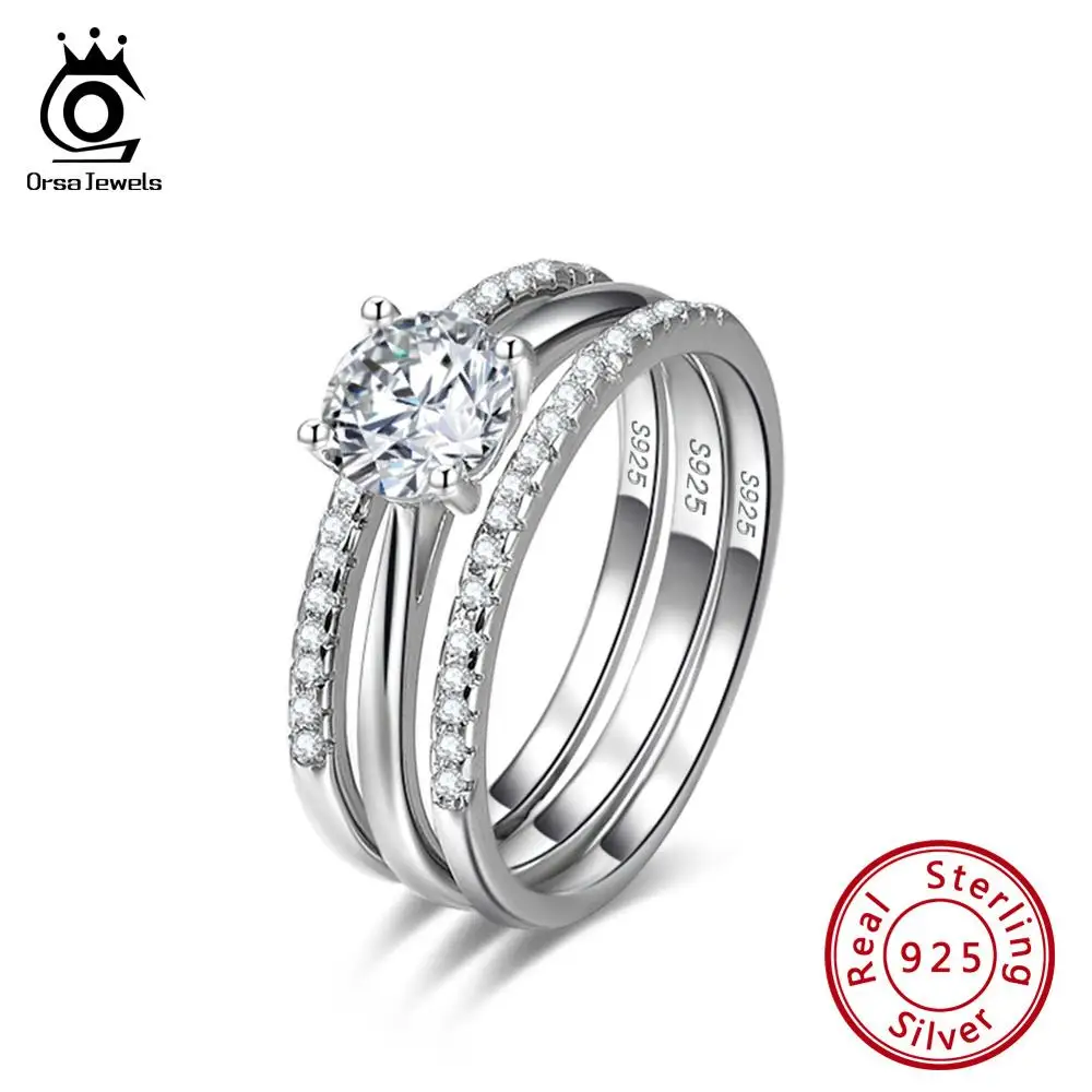 ORSA JEWELS, настоящее 925 пробы, серебряные женские обручальные кольца, кубический цирконий, Женское кольцо, Трендовое, подарок на день Святого Валентина, ювелирные изделия SR134