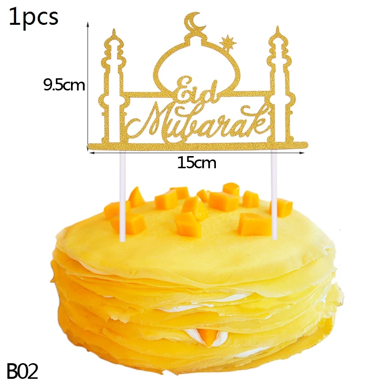 1/10 шт. цвета: золотистый Луна ИД Мубарак торт Топпер для Висячий вечерние декор, выпеченный в гофрированной формочке флаг исламский мусульманский ИД вечерние поставки - Цвет: B02-1pcs