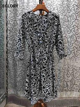 

High Quality Silk Dress 2020 Spring Summer Women V-Neck Sweetheart Prints Ruffle Patchwork Slim Fitted A-Line Party Club Dress