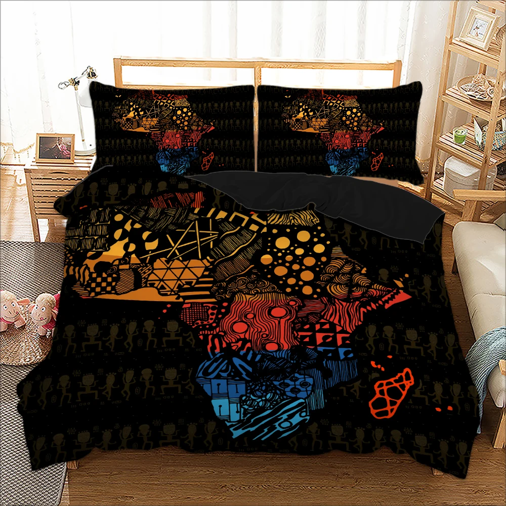 

African Map Bedding Set Polyester Geometric Duvet Cover Pillowcases Twin full queen king size Bedclothes 3-Piece home textiles