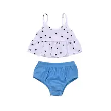 1 комплект, обычный полиэстер, без рукавов, для маленьких девочек, с принтом, из двух предметов, купальник, купальный костюм, комплект одежды, Прямая