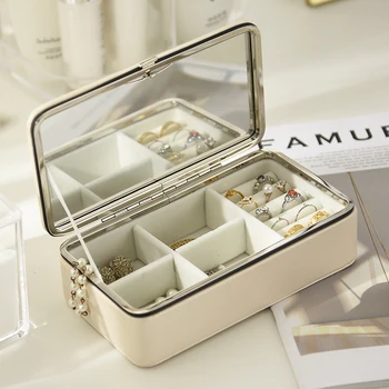 

Dust-proof Jewelry Box Rings Earrings Holder Travel Jewelry Storage Drawer Pu Portable Jewelry Showcase