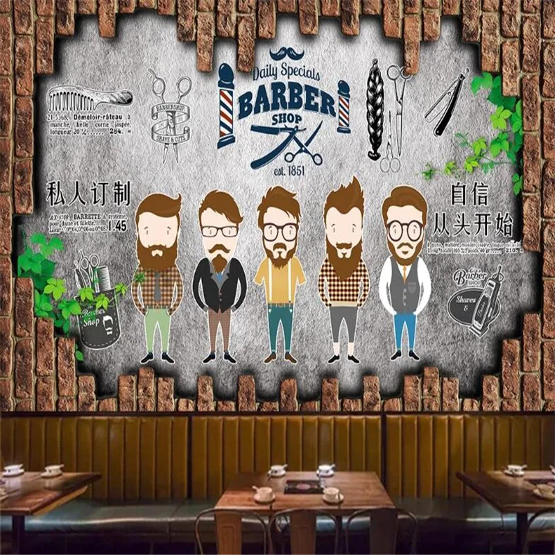 

Milofi Custom 3D wallpaper mural European and American industrial style beauty salon barber shop background wallpaper mural