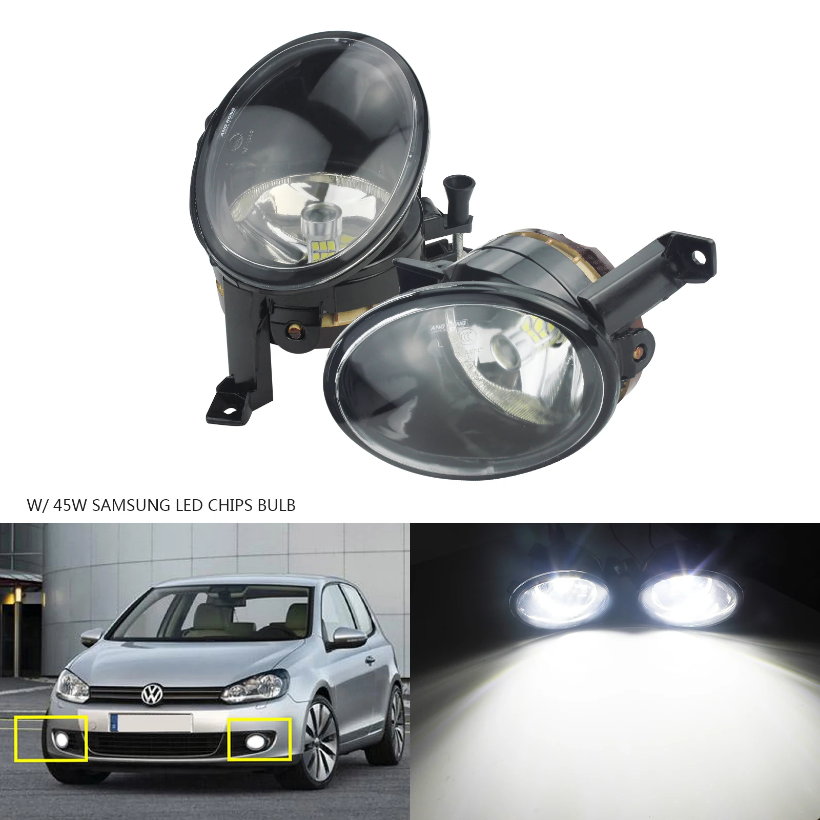 ANGRONG переднего бампера Туман светильник лампа W/ 45W светодиодный лампы L & R для VW Golf