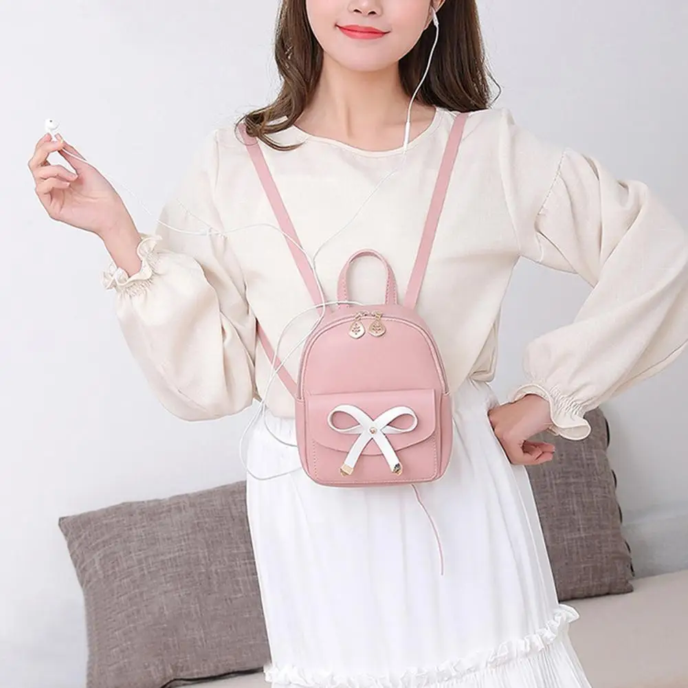 Mini Backpack Women Outdoor Travel Bowknot Faux Leather Multi-Function Small Backpack Knapsack Female Student Shoulder Bag