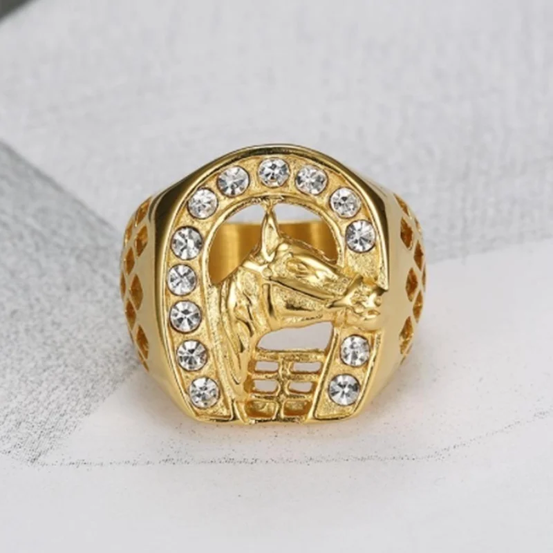 Animal Ring Fashion Mens Ring Animal Ring Horse Head Hollow Hip Hop Punk Horseshoe Jewelry Gifts Boys