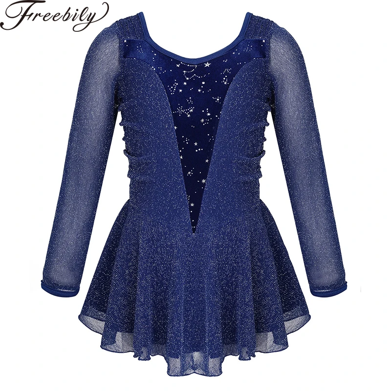 Новинка серебристые Блестки для девочек бархатное платье фигурного катания