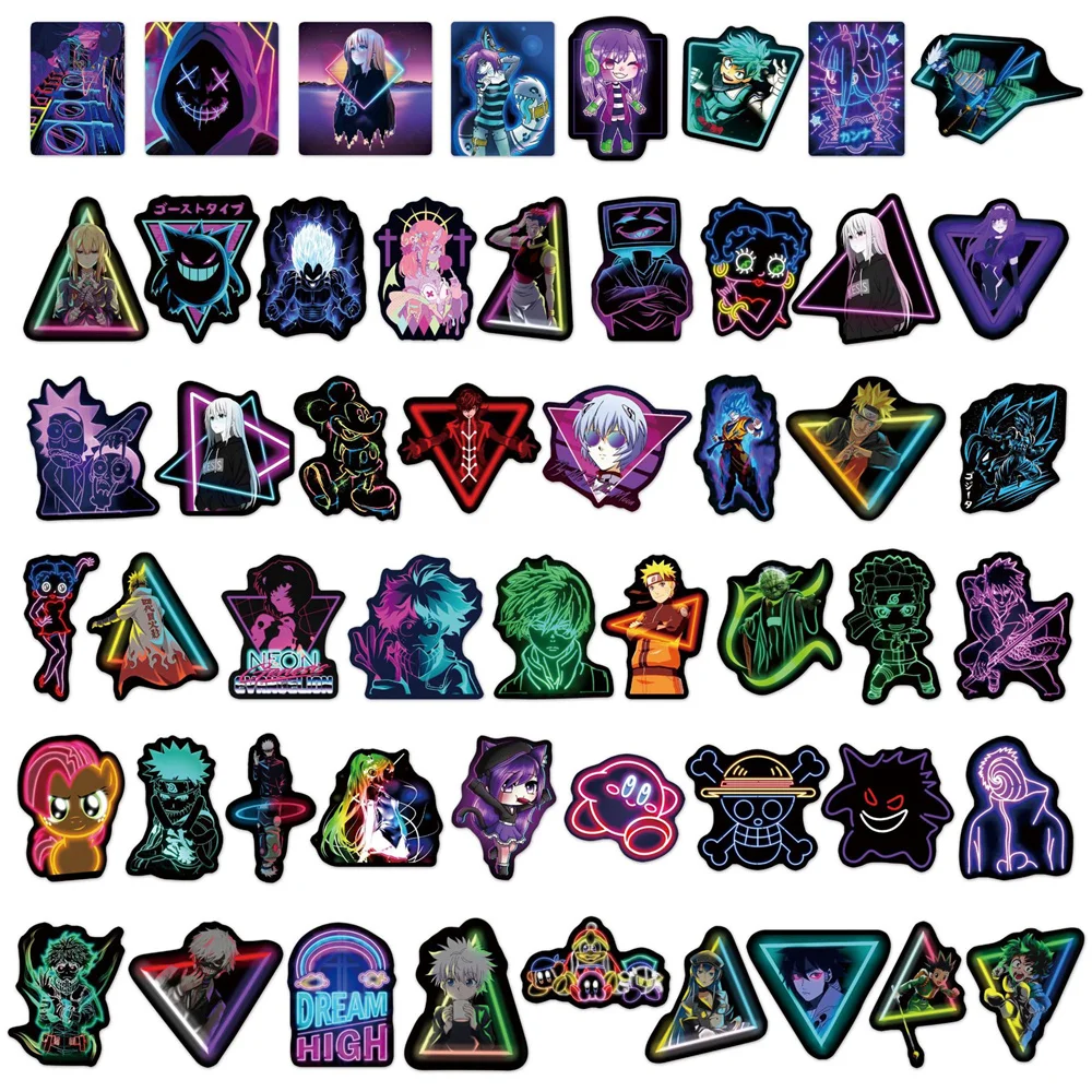 10/30/50PCS Neon Light Cartoon Combination Graffiti Sticker Suitcase Guitar Car Computer Waterproof PVC Sticker Wholesale
