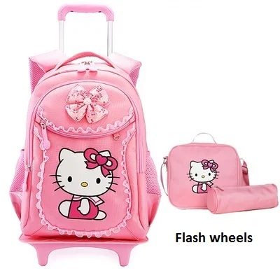 Детские школьные сумки hello kitty, Детские рюкзаки, чемодан на колесиках для девочек, рюкзак Mochila Infantil Bolsas Zaini Scuola - Цвет: Flash wheels