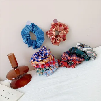 

Summer Korean-style INS Wind Color Color Screen Red Fabric Pig Intestine Hair Band Purple Plaid Contrast Color Hair Band Versati