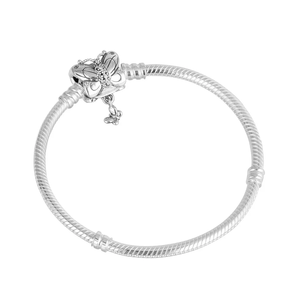 Pandora Moments Butterfly Clasp Snake Chain Bracelet 925 Sterling Silver fit Original Girl Gift Fashion Christmas Luxury w/Pouch