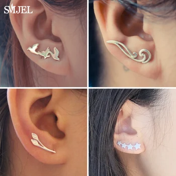 

SMJEL Fashion Vintage Earrings Women Leaf Bird Earrings Ear Climber Four Star Moon Asymmetric Earring Christmas Pendients Brinco