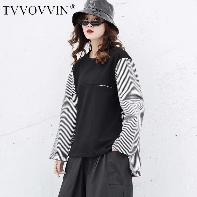 TVVOVVIN, осенняя, универсальная, легкая, свободная, свободная, с круглым вырезом, с длинным рукавом, в стиле пэчворк, в полоску, куртка для женщин ZX204