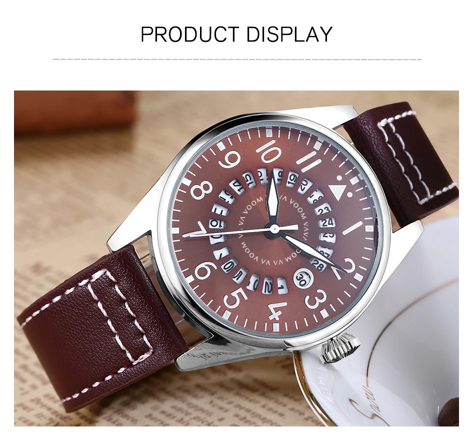 Airplane Sports Military Blue Dial Pilot Calendar Men Wristwatch Chronograph Fashion Casual Brand Army Brown Leather Watches