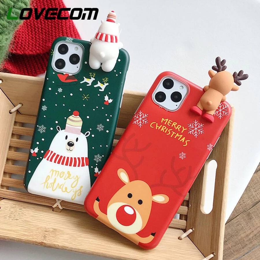 

LOVECOM Phone Case For iPhone 11 Pro Max XR XS Max 6 6S 7 8 Plus X XS Cartoon Christmas Deer & Snowman Soft IMD Back Cover Gift