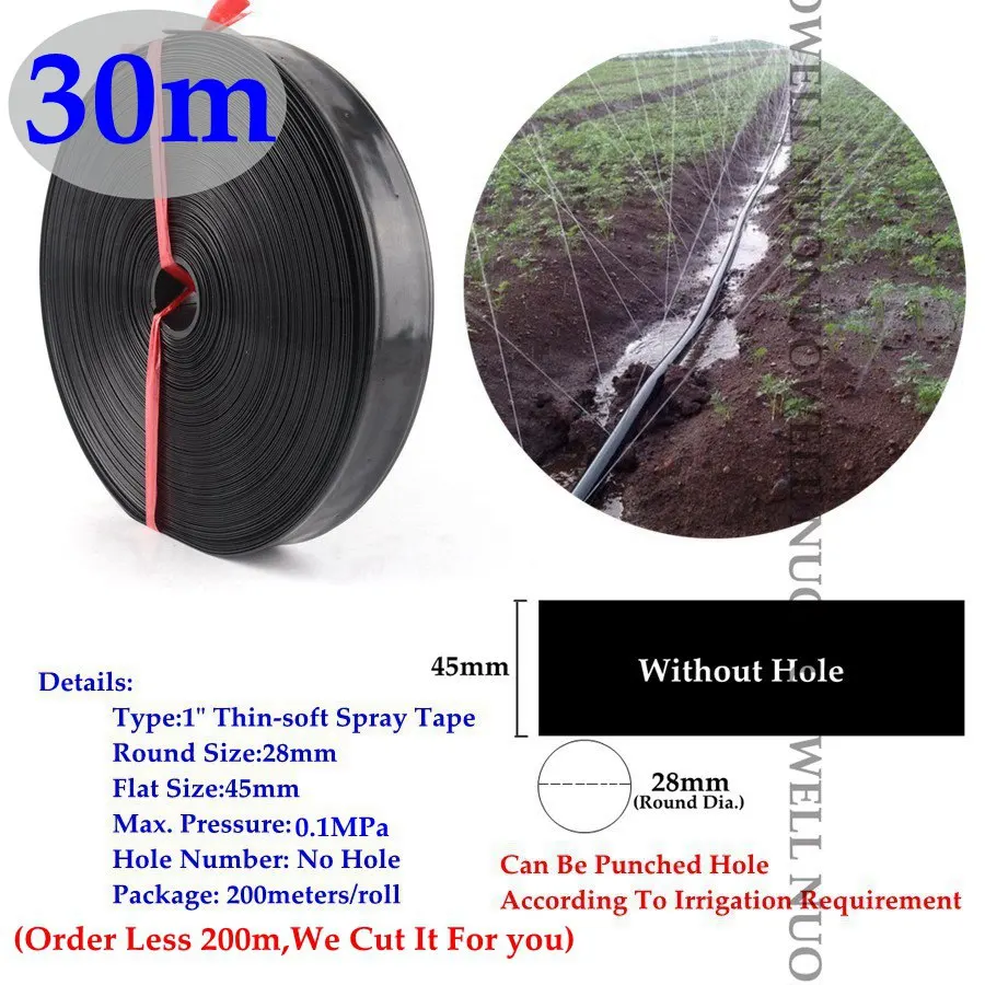 30 м " Φ28mm микро спринклинг оросительный шланг теплица тонкий мягкий спрей лента фруктовое орошение деревьев полив Мягкая трубка - Цвет: Without Hole