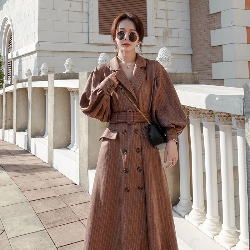 

Photo Shoot 2020 Spring New Style Korean-style Loose Casual Versatile Lace-up Waist Hugging Mid-length Striped Dress Women's Fas