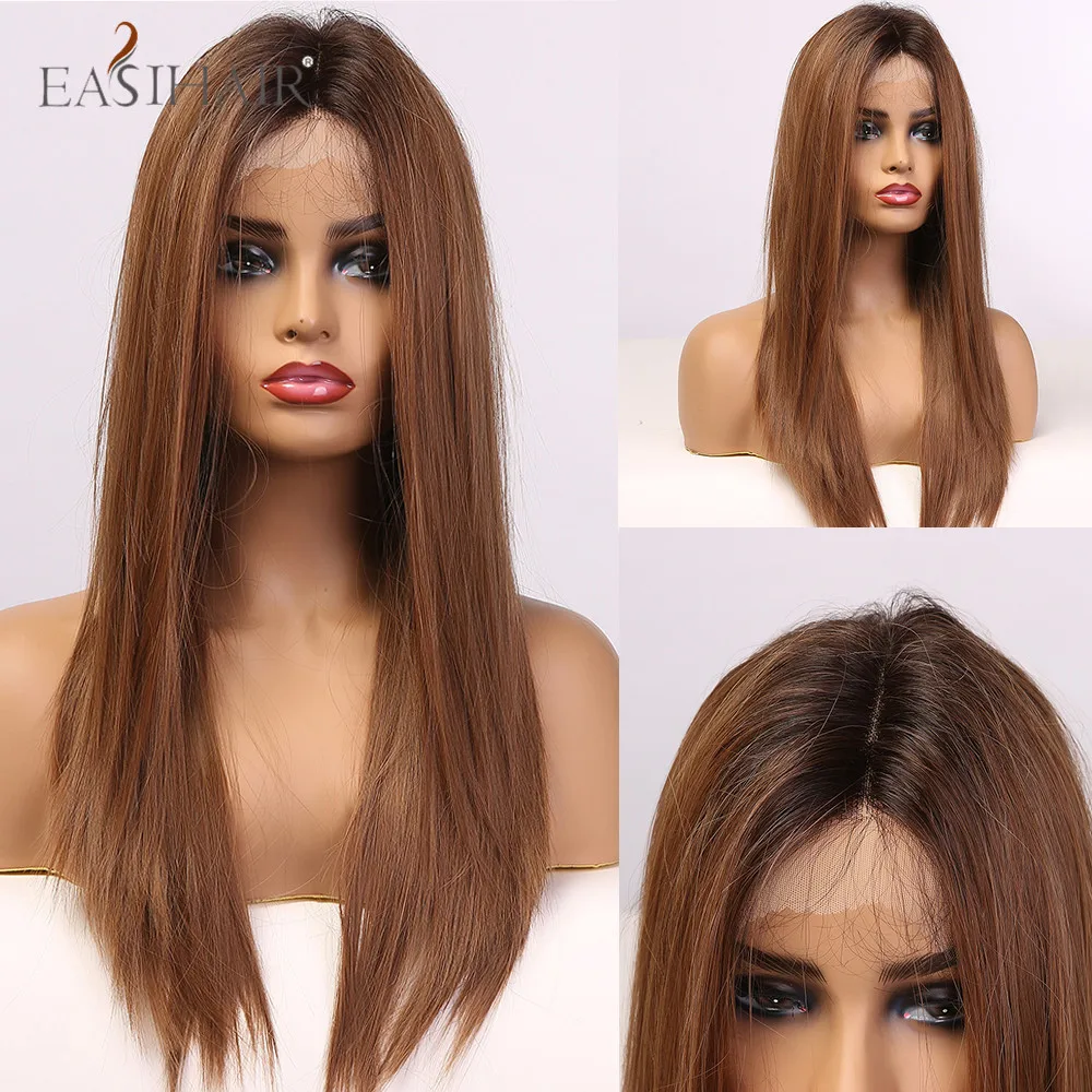 Big Deal Lace Wigs Synthetic-Wigs EASIHAIR Straight Heat-Resistant Brown Black Women Long  0BJYJk6AJ