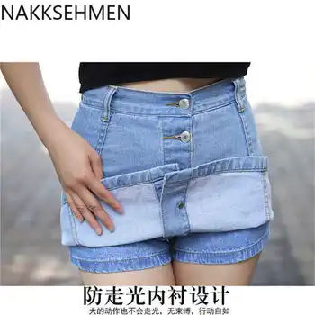 

NAKKESHMEN-2020 denim skirt spring and summer high waist light proof A-line denim skirt single breasted skirt women
