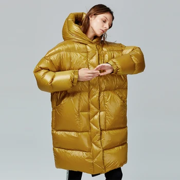 

Winter oversized bat sleeved hooded down coats Fluffy Duck down coat female long Down Jacket thicker warm Parkas F1915