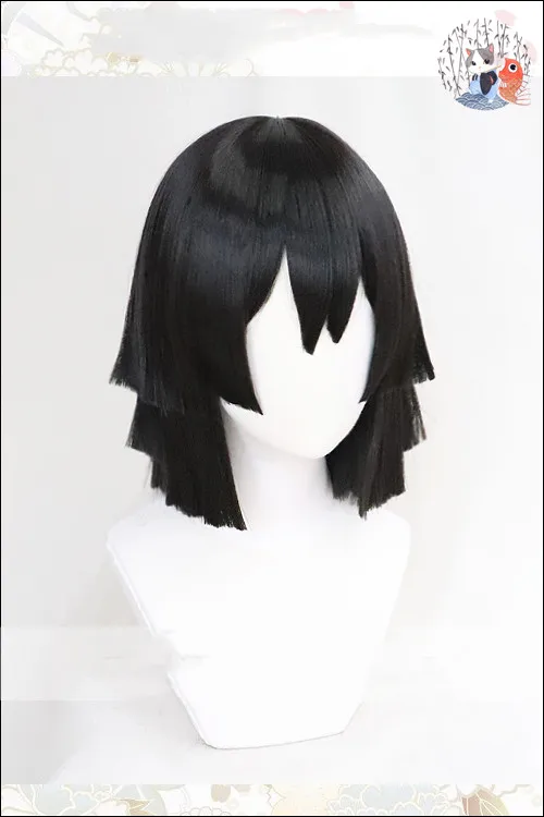  Anime Demon Slayer: Kimetsu no Yaiba Iguro Obanai Cosplay Wigs Black Heat Resistant Synthetic Hair 