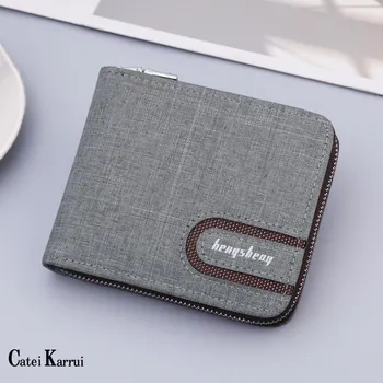 

Catei Karrui 2020 New Men's Short Wallet Zipper Wallet Canvas Small Wallet Multi-function US Dollar Multi-card Men Wallet