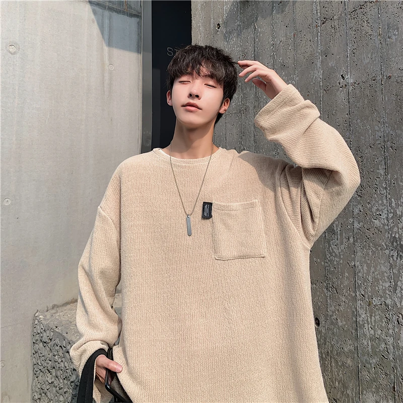 UYUK 2019 Autumn Wild Trend Lazy Street Loose Casual Round Neck Multicolor Knit Men's Pullover Sweater Clothes Hombre