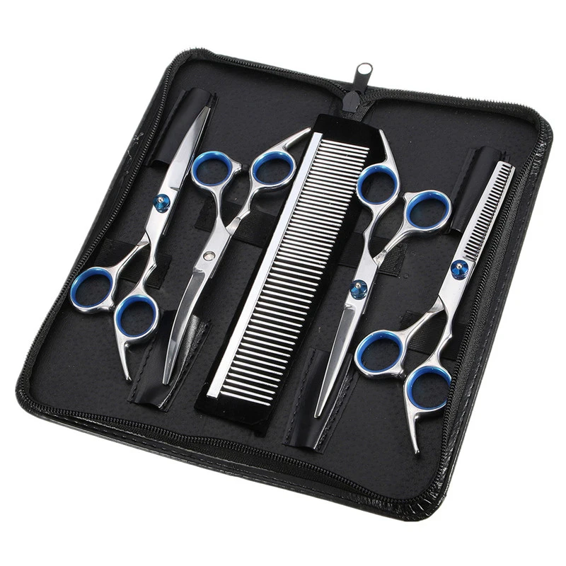 7 Inch Pet Grooming Scissors Set Straight Curved Dog Cat Cutting Thinning Shears Kit Hair Thinning Shears