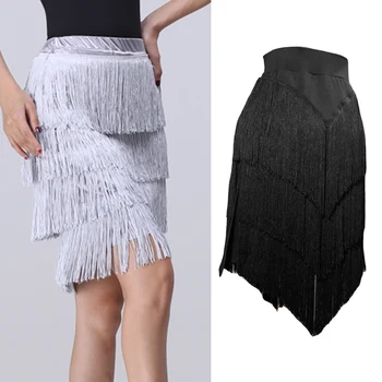 

New Latin Dance Skirt Women Silver/Black Fringe Dress Latin Competition Dresses Female Rumba/Tango/Samba/Salsa Costume DQL1463