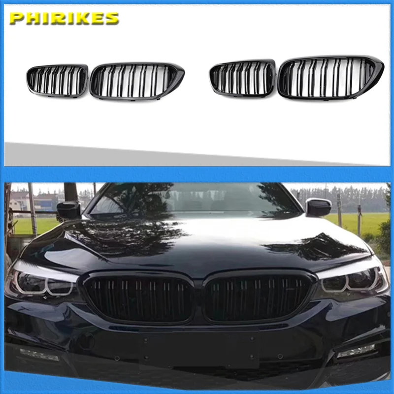 

1 Pair Front Kidney Grille for Bmw New 5 Series G30 G38 2018-2019 Grille Gloss Black Front Bumper Slat Grill
