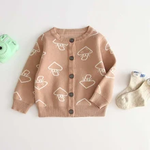 Детское осенне-зимнее пальто для девочек, вязаный кардиган, Новорожденные Мальчики, хлопковый топ, куртка, трикотажная куртка с рисунком для новорожденных, детская одежда