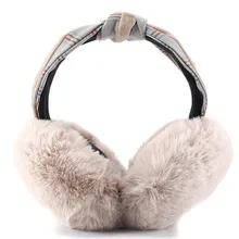 Женские однотонные меховые наушники из искусственного меха, твидовый в клетку, с бантиком, для девушек, мягкие толстые меховые наушники, женская теплая зимняя повязка, шапка
