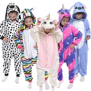 

Kids kigurumi Pajamas Flannel Animal Pegasus Stitch Unicorn Pyjamas For Boys Girls Winter Children Sleepwear Onesie Overalls