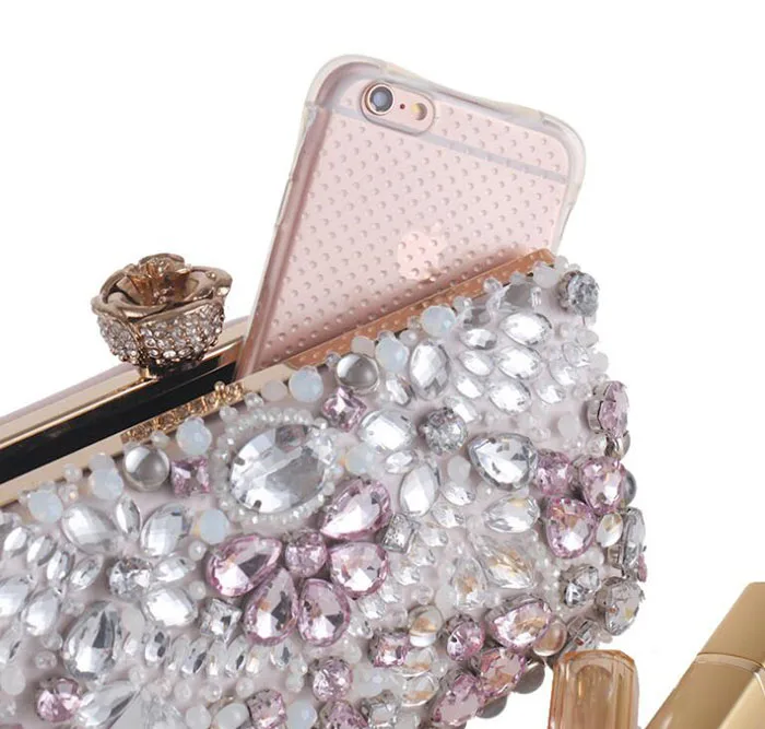 New Glitter Women Beaded Clutch Evening Bags With Chains Handbag Wedding Dress Bag Party Purse Banquet Package