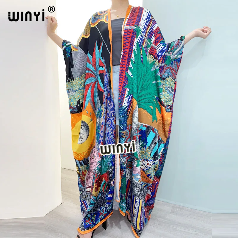 Middle East Summer Women Cardigan new fashion robe superior quality Boho Maxi abaya  Holiday Batwing Sleeve Silk Robe new men s middle east ethnic style robe suit bronzing printed shirt casual suit