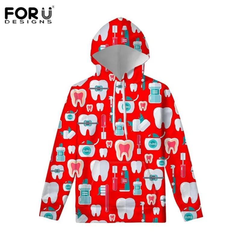 FORUDESIGNS Kawaii Cute Cartoon Teeth Hoodies for Women Hooded Sweatshirt pullover Outwear Winter Warm Fashion Hoody Clothes - Color: HXA169Z72W