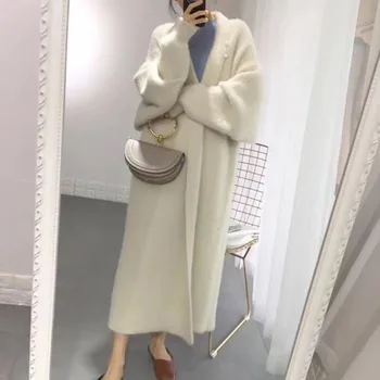 

Autumn Winter Lapel Long Sleeve Solid Patchwork New Style High Quality Knitting Open Stitch Casual Long Sweater Women AH87406