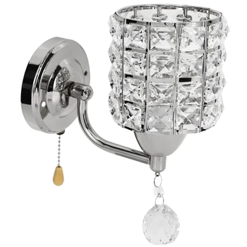 

Modern Style Wall Light Cylinder Crystal Holder With Pendant And Pull Switch Ac 85-250V E14 Socket Wall Lamp,Silver