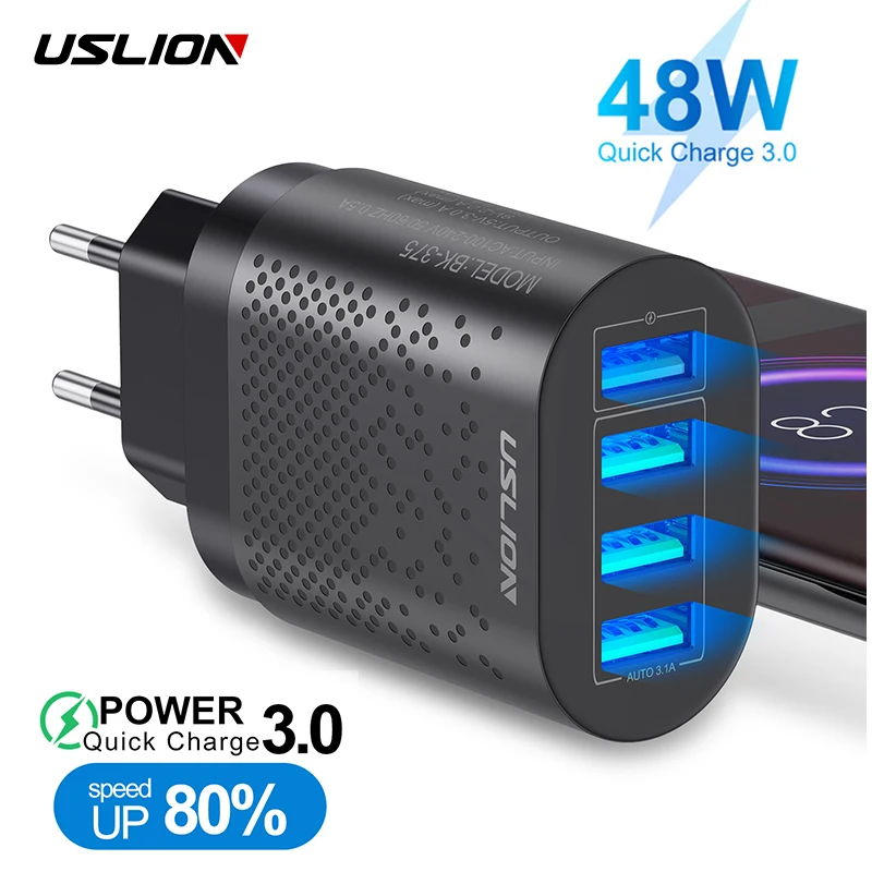 USLION 48W 4 Ports LED 3A Quick USB Charger For iPhone Micro Type C QC3.0 Fast Wall Charger For Samsung Mobile Phone Charger|Mobile Phone Chargers| - AliExpress