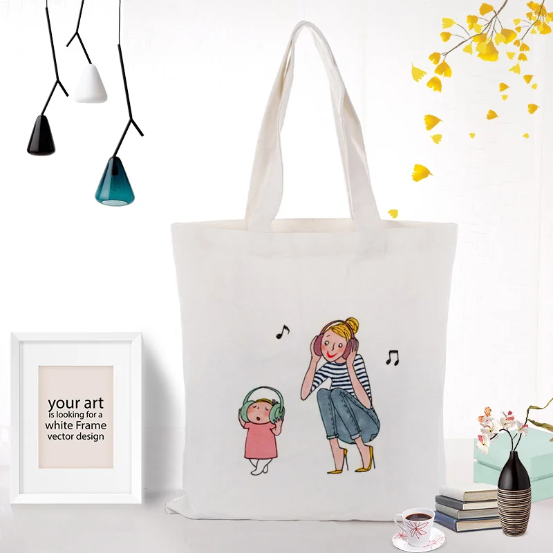 Сумка для покупок девушка шаблон холст сумка для ежедневного использования пользовательский печати текстовый логотип DIY сумка эко многоразовая утилизация