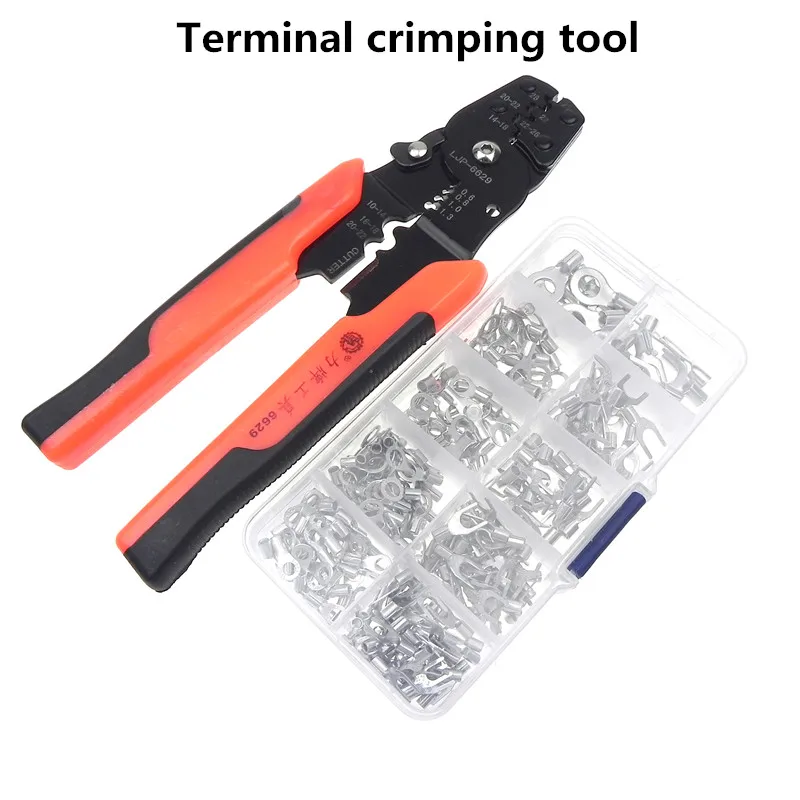 

Multitool Hand Tool 0.6-1.3mm Cable Wire Stripper Cutter Crimper Terminal Crimping Plier with 320pc Non-Insulated Terminals kit