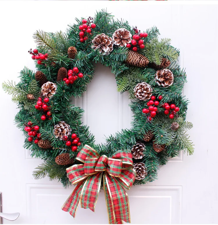Hot Sale Christmas Wreath Artificial Plant Rattan Circle Wall Decoration Simulation Fake Flower Door Hanging Wreath For Home
