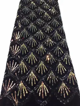 

2019 high quality French Nigerian sequins net lace,African tulle mesh sequence lace fabric for party dress 5yards/lot