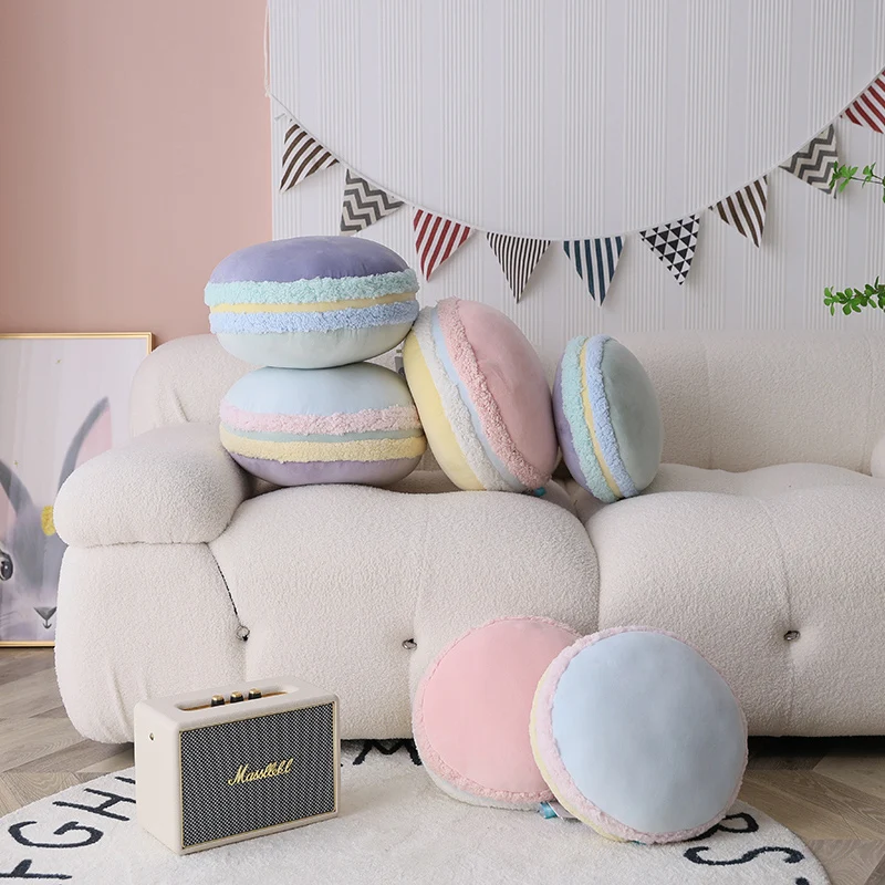 New Pure Color French Macaron Round Cake Creative Plush Doll Pillow Cushion Gift With Core Home Decoration