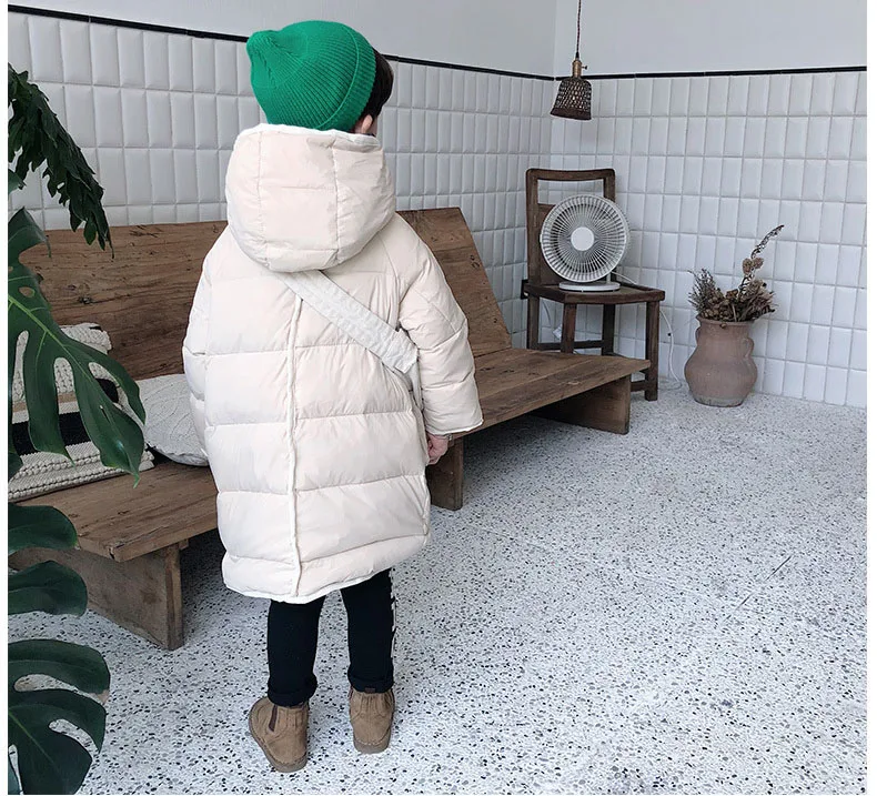 New Vintage White Duck Down Jacket For Girls 3-9 Years Fashion Beige Solid Outerwear Kids High Street Winter Long Coat Boys
