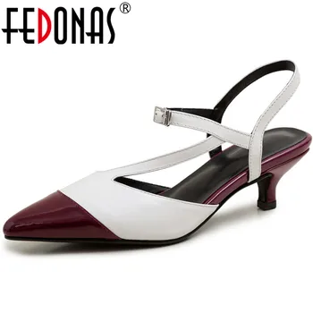 

FEDONAS Women Pointed Toe High Heeled Cow Leather Women Sandals Cross-Tied Working Shoes Summer High Quality Shoes Woman