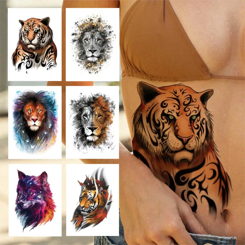 AVI 3D Temporary Tattoo Waterproof Sticker Beautiful Colourful Big Tiger  Leopard Face Popular New Designs Size 