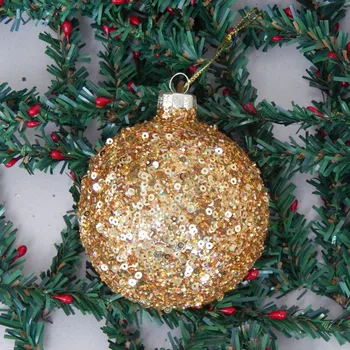 

100pcs/pack Diameter=8cm Round Shaped Gold Piece Ornaments Glass Pendant Christmas Tree Decorative Globe