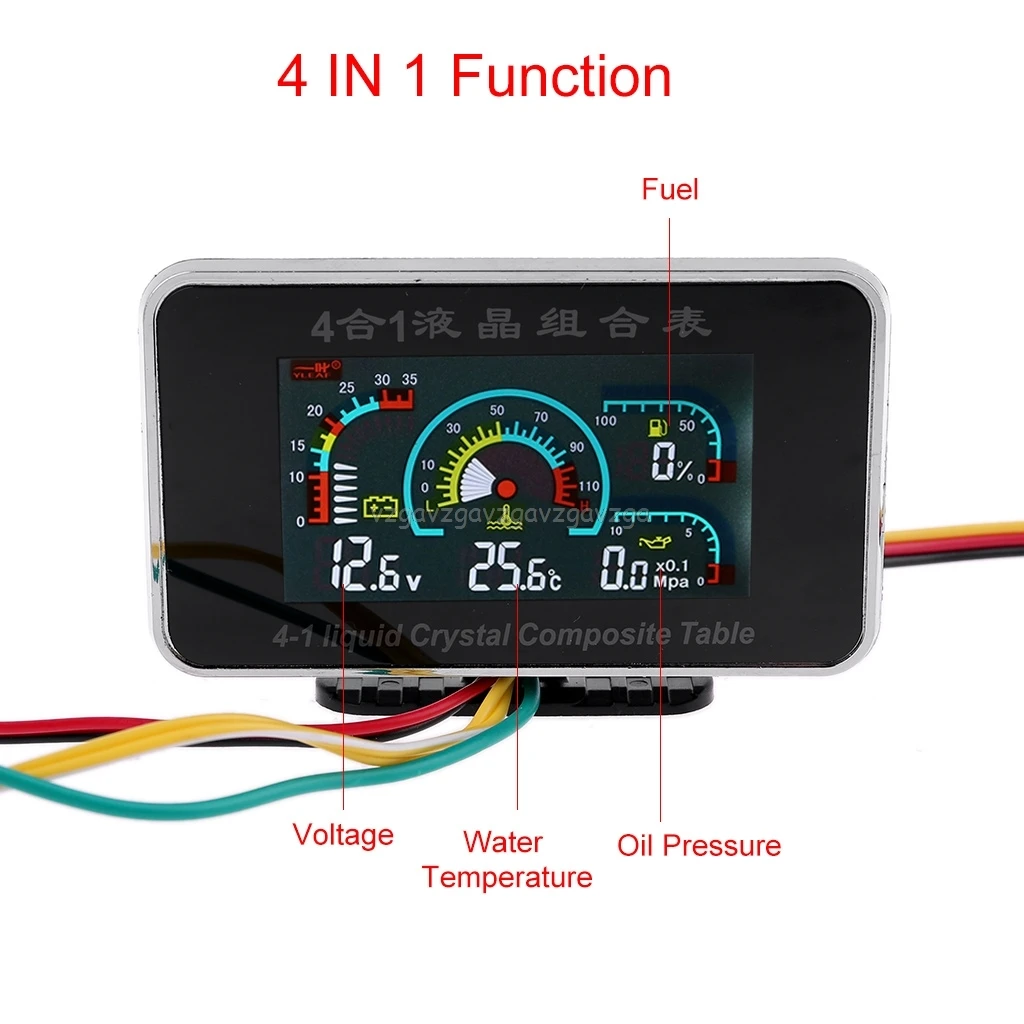 Car LCD 4in1 Gauge Water Temperature Meter /Oil Pressure/Fuel/Voltage Volt Gauge Car LCD 4in1 Gauge Water Temperature Meter /Oil Pressure/Fuel/Voltage Volt Gauge