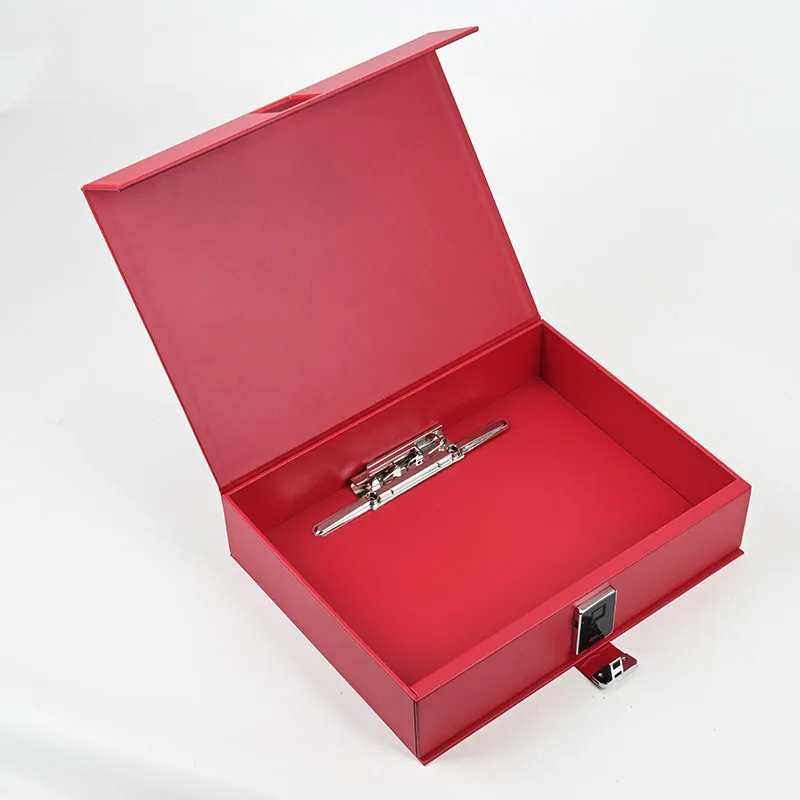 

Secret Anti-theft Privacy Leather Organizer Storage Box A4 Size Fingerprint Lock Office Document Case File Box